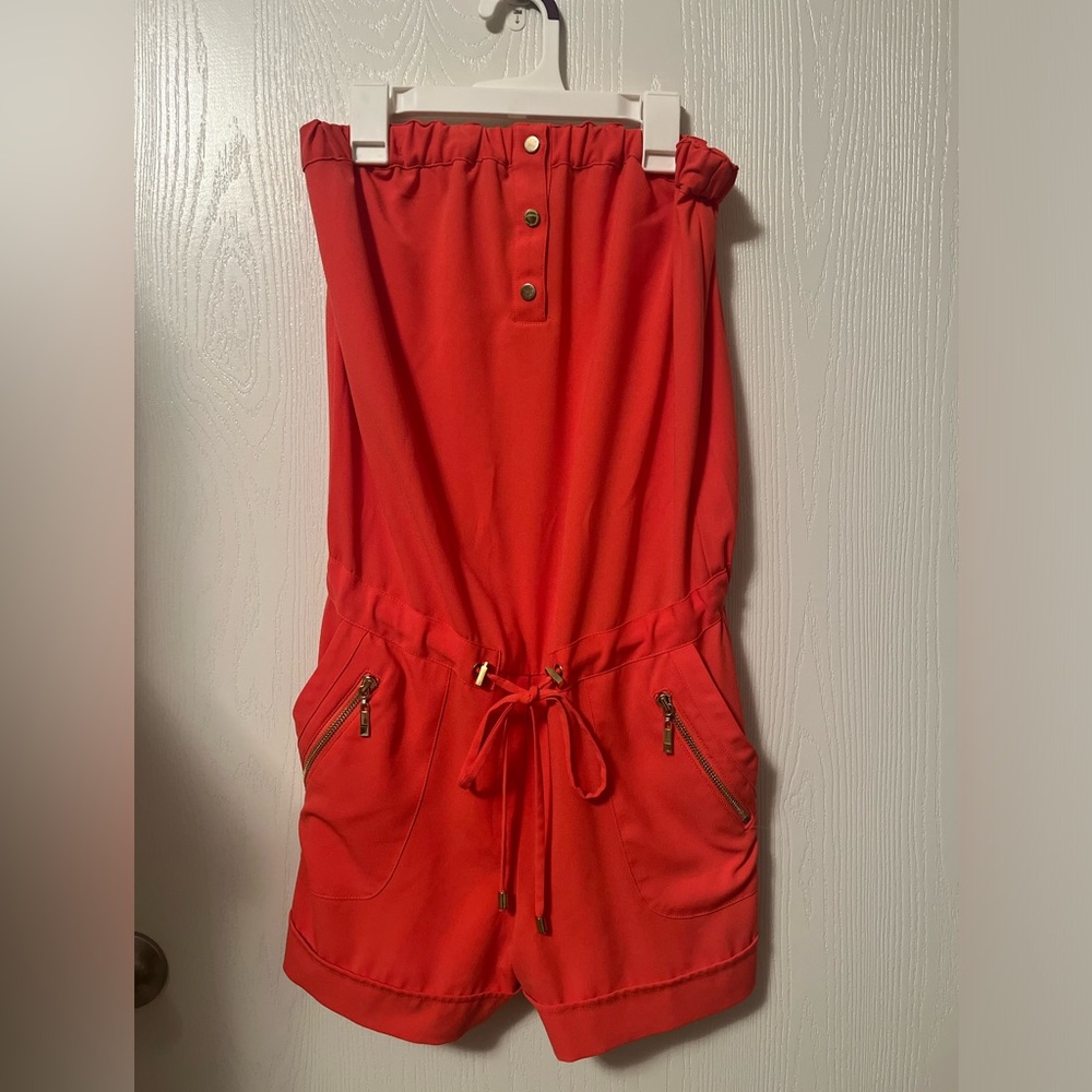 Cache Coral Romper with Gold Accents Size Small *Missing detachable straps*